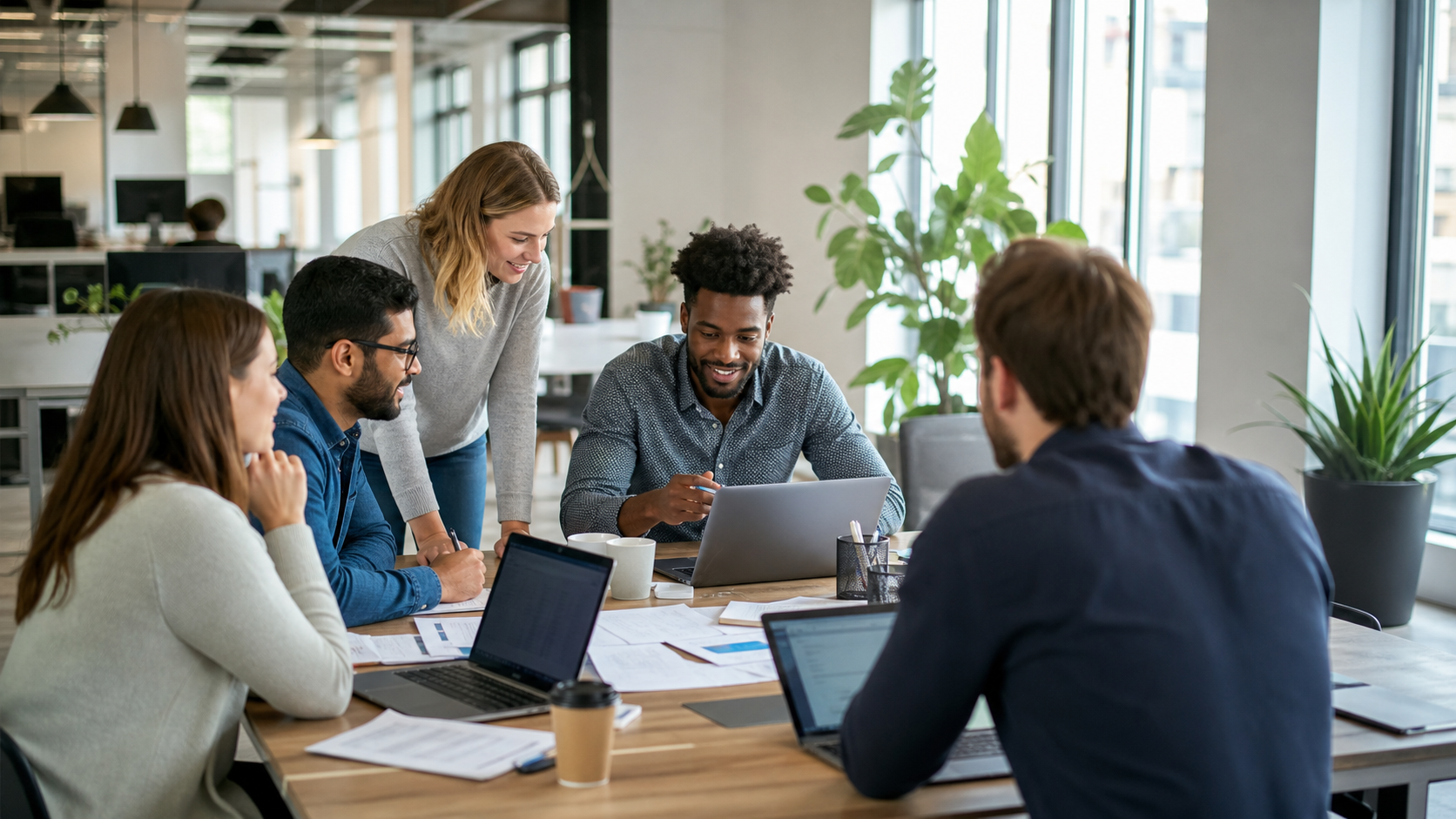 Professional team working together in a modern office
